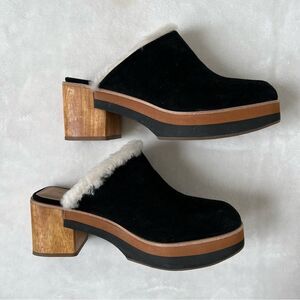 Bernardo Sky Shearling Lined Platform Clogs Wooden Heel 8.5 suede y2k Anthro